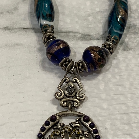 BOHO Necklace Pendant Metal Stone Intricate - Picture 9 of 13